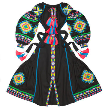 Black Long Dress With Colorful Embroidery "Forest Song"