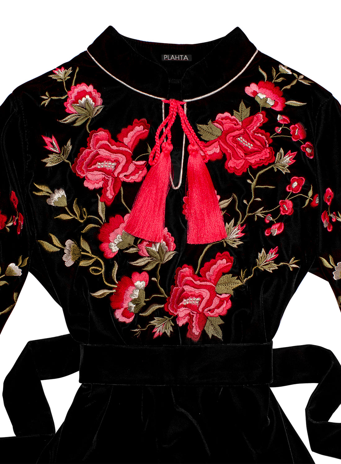 Velvet Embroidered Dress "Magic Peonies"