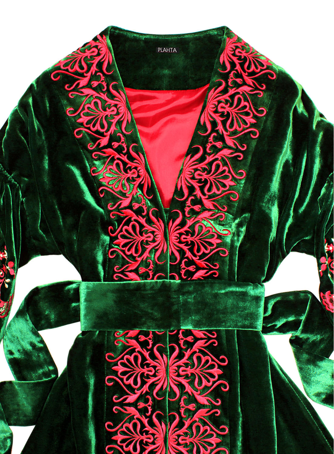 Short Velvet Embroidered Dress "The Miracle Tree" Green