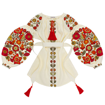 Milk Embroidered Linen Blouse "Bukovyna Flowers"