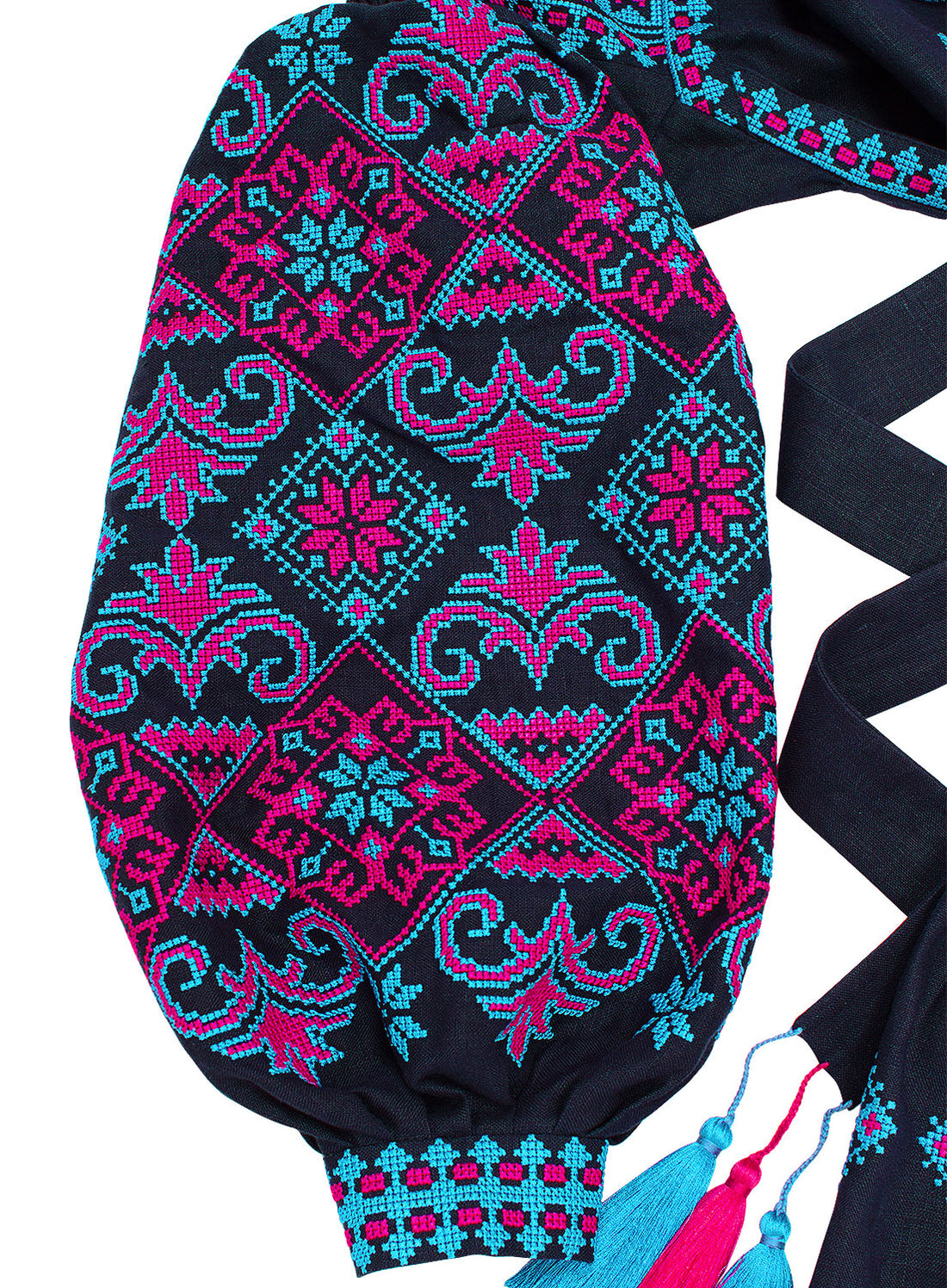 Dark Blue Linen Dress "Spring Beauty" With Traditional Ornament