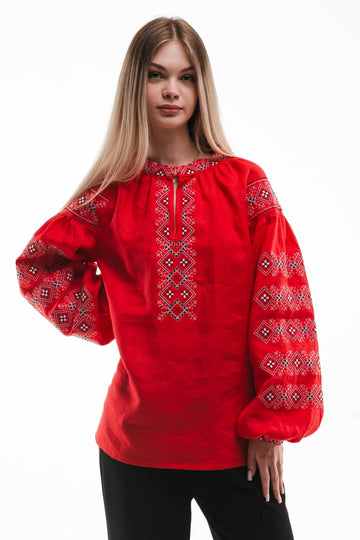 Sumy Women's Embroidery With Red Geometric Pattern