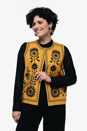 Embroidered Elegant Vest "Petrykivka" Ocher