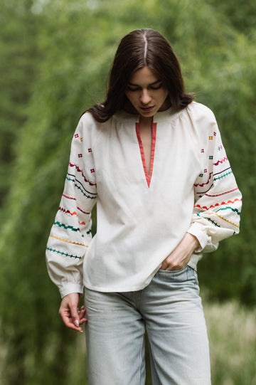 Milk Embroidery With Bright Ethnic Ornaments