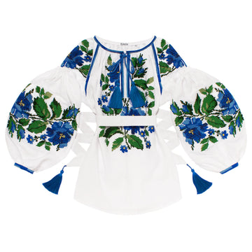 Embroidered Blouse With Puffy Sleeves "Flower Waterfall"