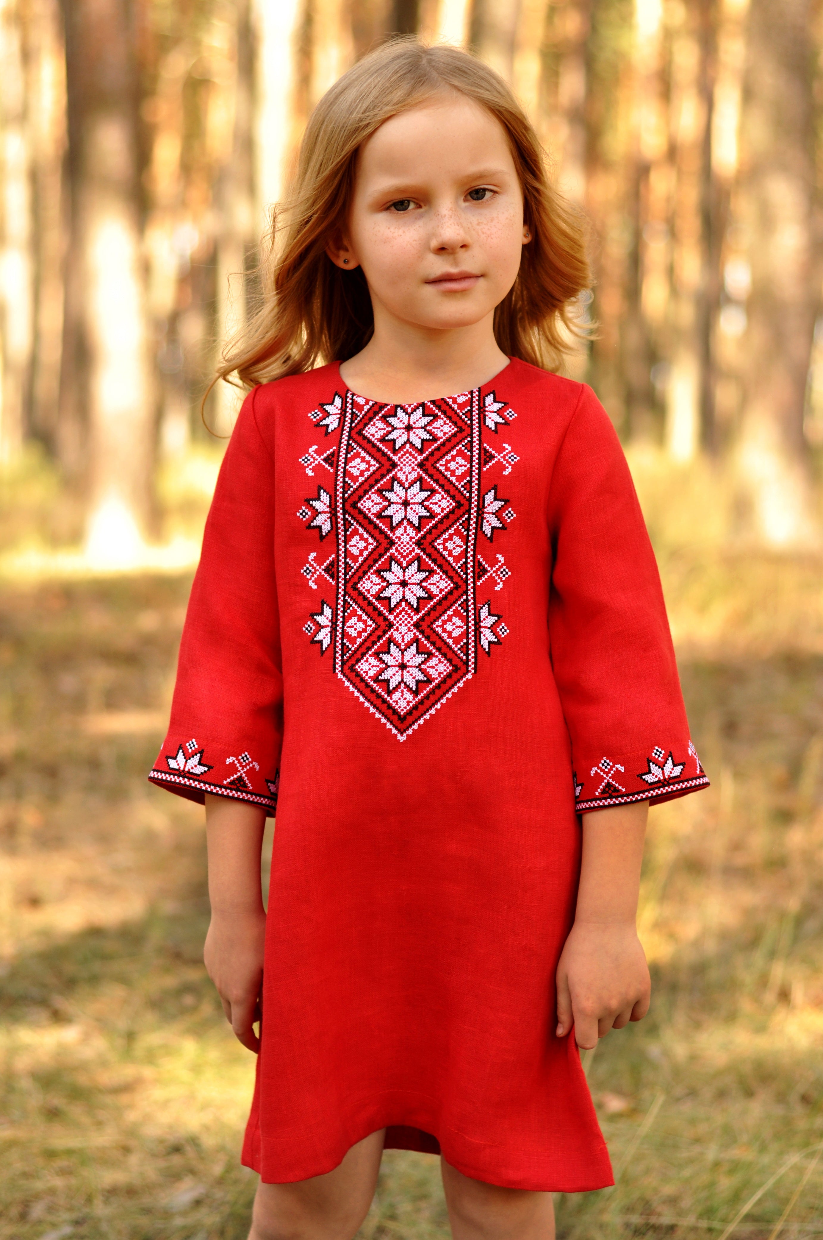 Ukrainian girl dress embroided with milky-white suit fabric, long sleeve colorful embroidery arered, online green threads