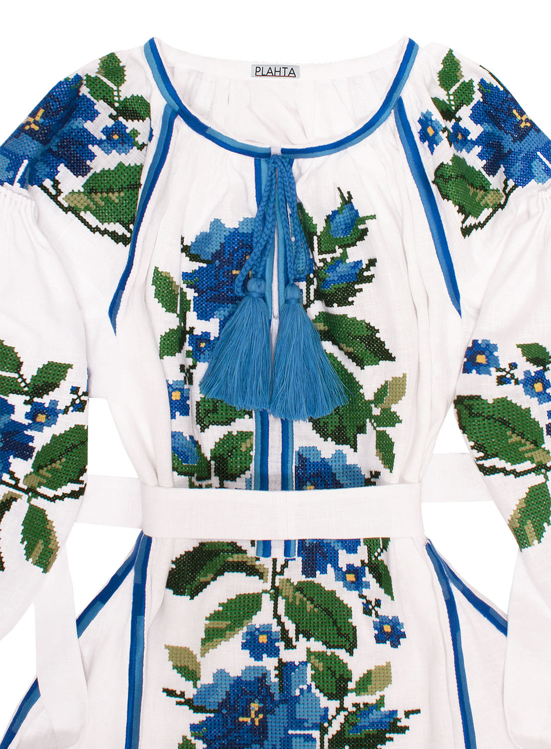Long Embroidered Dress With Puffy Sleeves "Flower Waterfall"