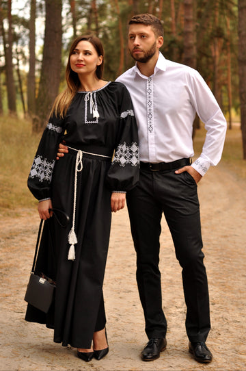 Elegant Black and White Embroidered Couple Set