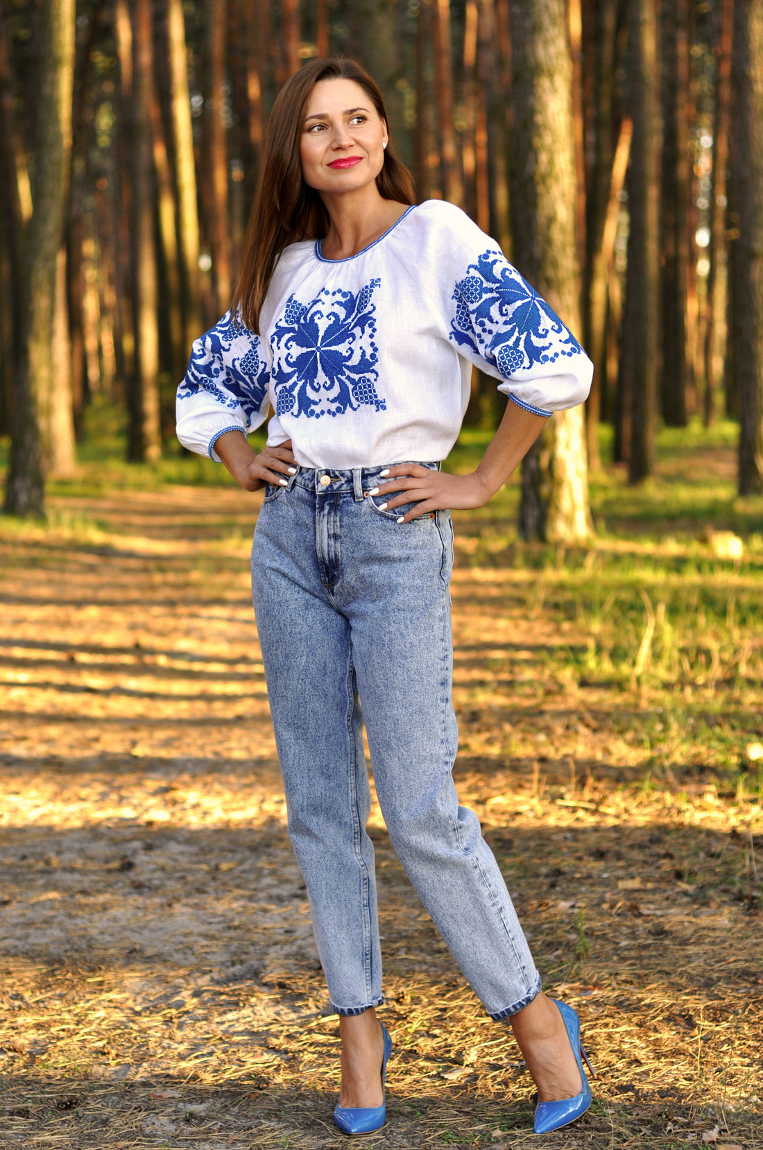 Women's Embroidered Shirt With A Bright Ornament