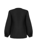 Black Blouse With Delicate Pastel Embroidery And Decorative Buttons Ornament