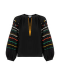 Black Embroidered Shirt With Bright Ethnic Embroidery Ornament
