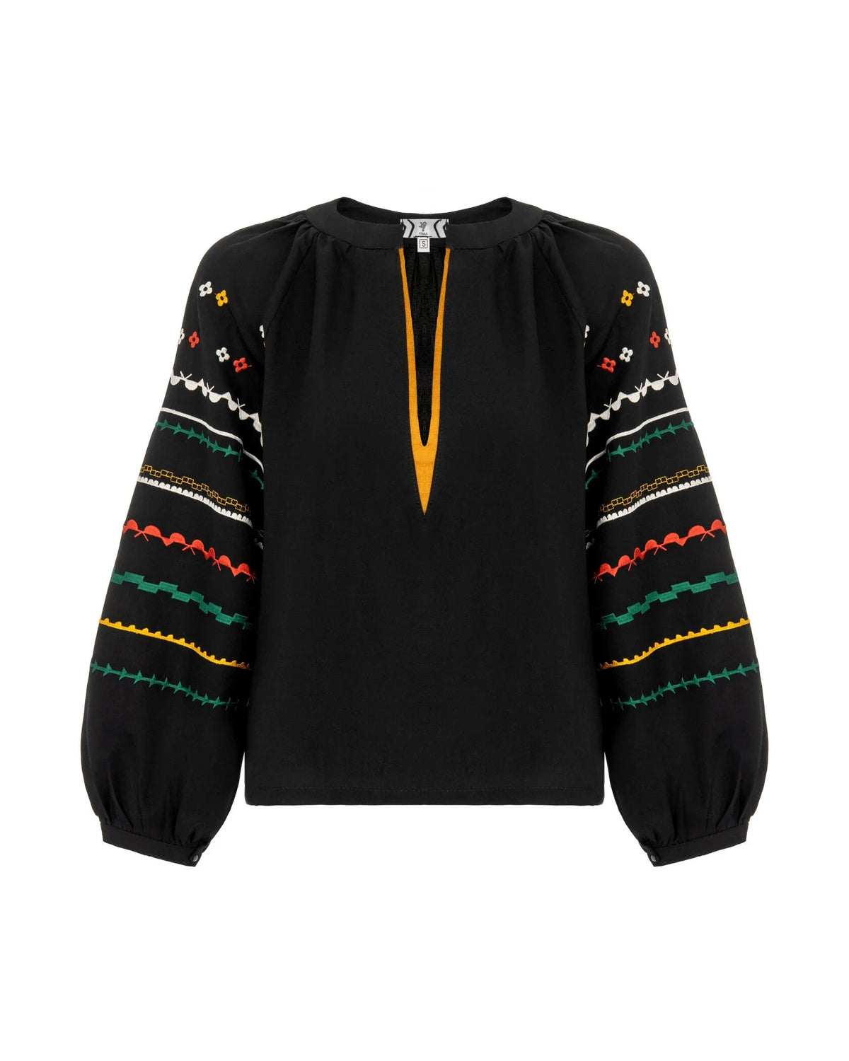 Black Embroidered Shirt With Bright Ethnic Embroidery Ornament