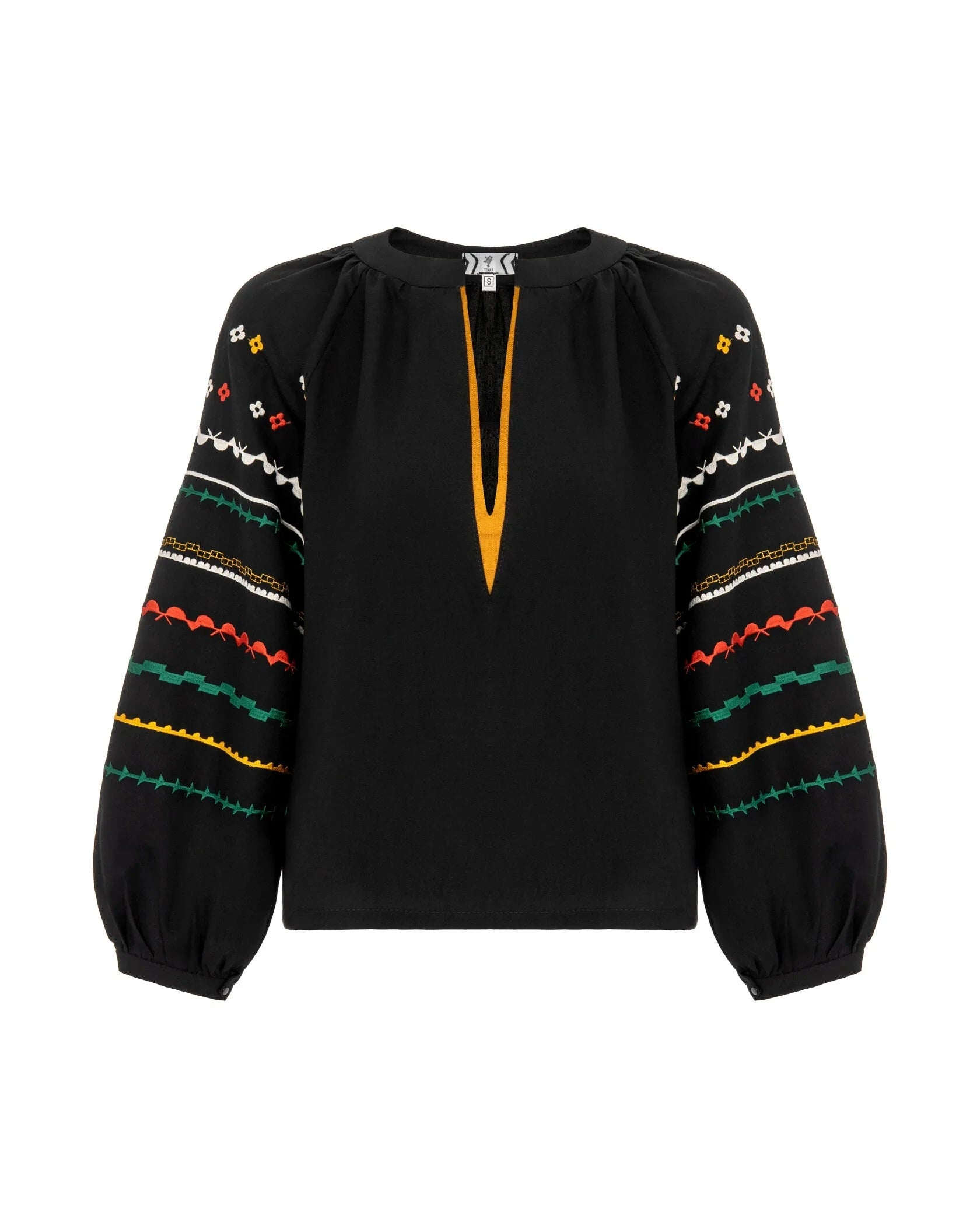 Black Embroidered Shirt With Bright Ethnic Embroidery Ornament