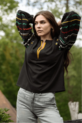 Black Embroidered Shirt With Bright Ethnic Embroidery Ornament