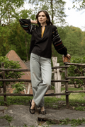 Black Embroidered Shirt With Bright Ethnic Embroidery Ornament