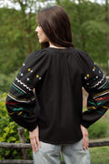 Black Embroidered Shirt With Bright Ethnic Embroidery Ornament
