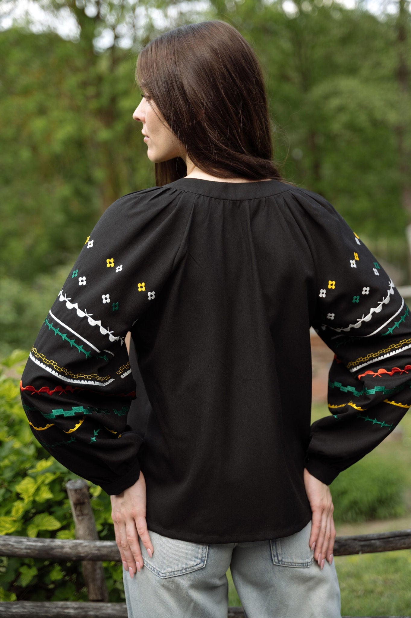 Black Embroidered Shirt With Bright Ethnic Embroidery Ornament