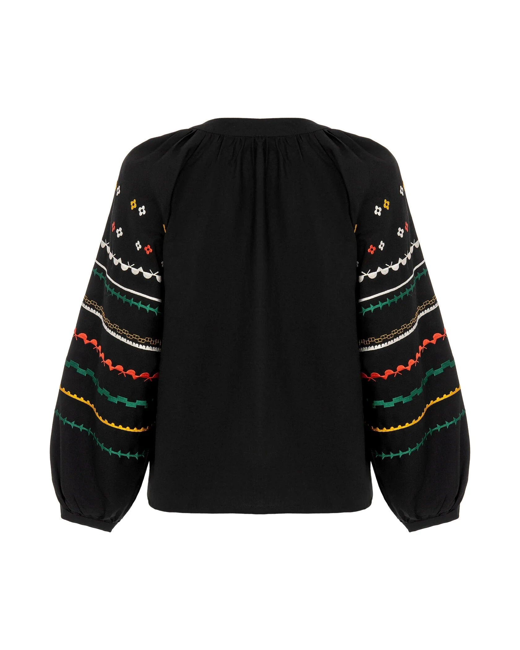 Black Embroidered Shirt With Bright Ethnic Embroidery Ornament