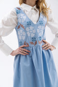Blue Sundress With Floral Embroidery Ornament