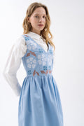 Blue Sundress With Floral Embroidery Ornament