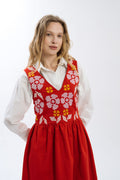 Bright Red Sundress With Floral Pattern Ornament