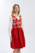 Bright Red Sundress With Floral Pattern Ornament