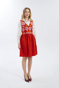 Bright Red Sundress With Floral Pattern Ornament
