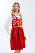 Bright Red Sundress With Floral Pattern Ornament