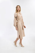 Cream Dress With Delicate Botanical Decor Ornament