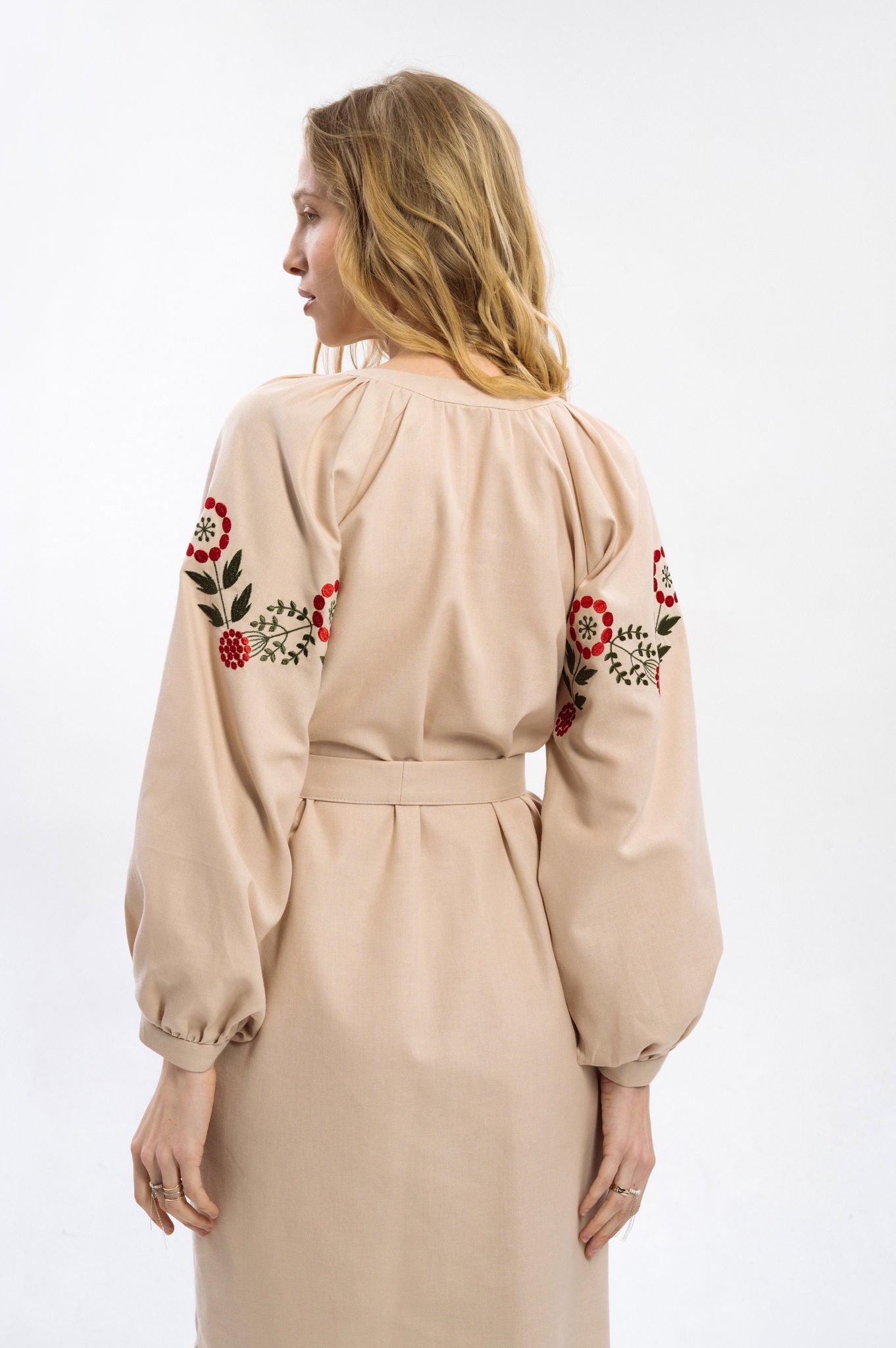 Cream Dress With Delicate Botanical Decor Ornament