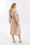 Cream Dress With Embroidered Rhombuses Ornament