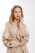 Cream Dress With Embroidered Rhombuses Ornament