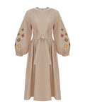 Cream Dress With Embroidered Rhombuses Ornament