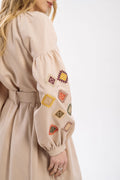 Cream Dress With Embroidered Rhombuses Ornament