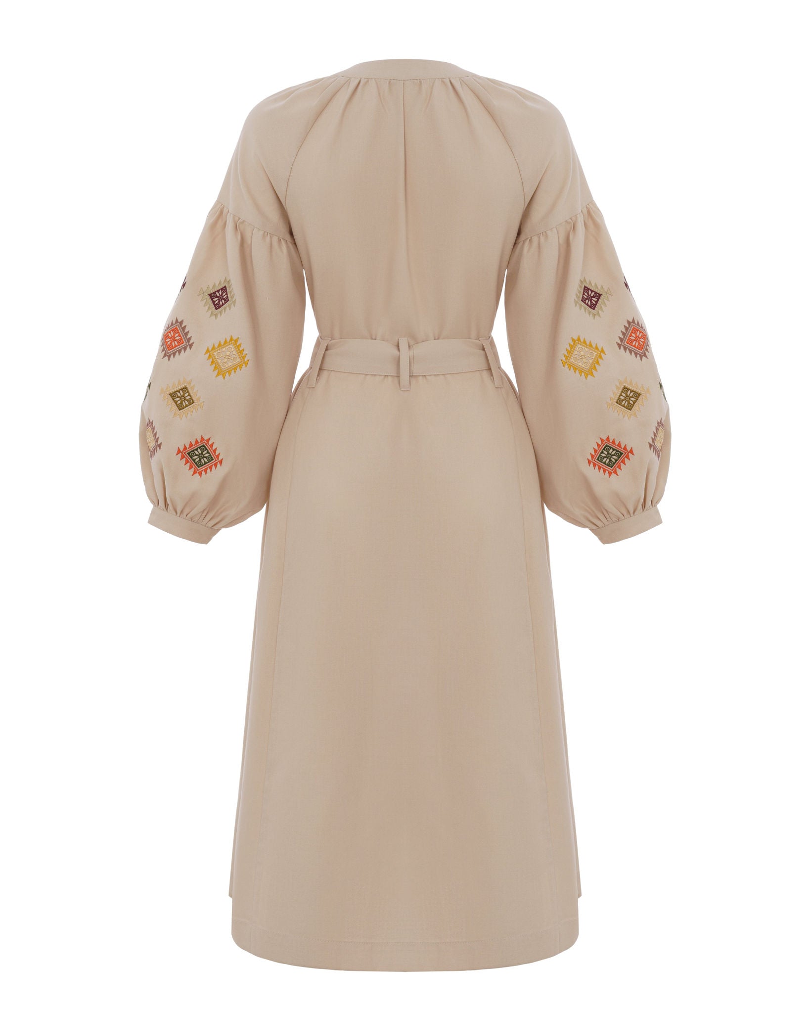 Cream Dress With Embroidered Rhombuses Ornament