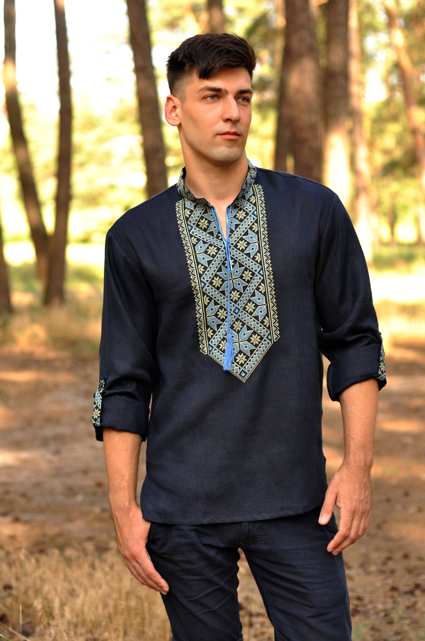 Dark Blue Vyshyvanka with Blue and Yellow Ornament Ornament