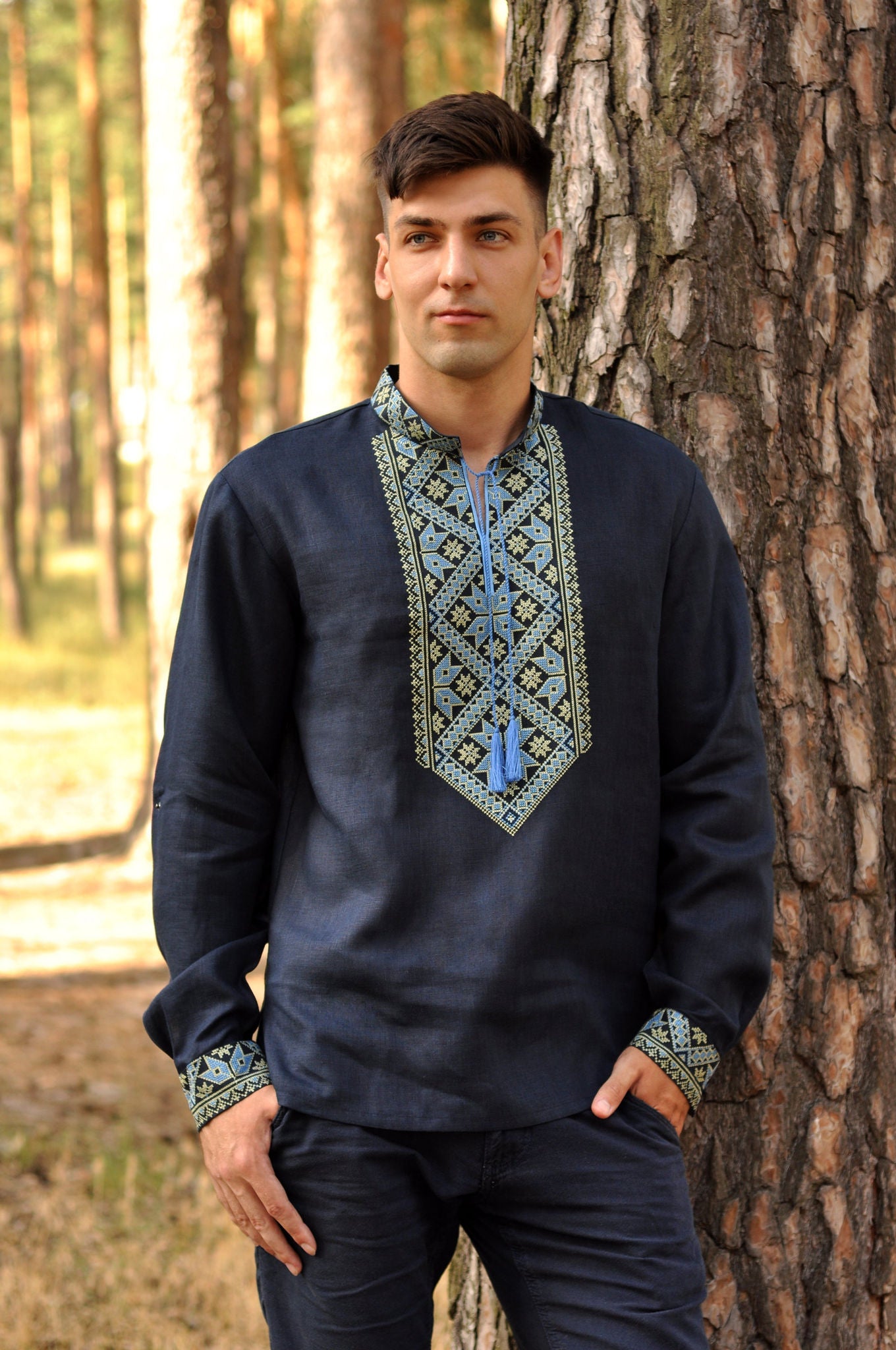 Dark Blue Vyshyvanka with Blue and Yellow Ornament Ornament