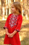 Dress For A Girl With Embroidery Made Of Natural Fabric Ornament