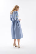 Dress With Embroidered Flowers In Shades Of Sky Blue Ornament