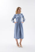 Dress With Embroidered Flowers In Shades Of Sky Blue Ornament
