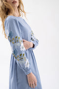 Dress With Embroidered Flowers In Shades Of Sky Blue Ornament