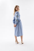Dress With Embroidered Flowers In Shades Of Sky Blue Ornament