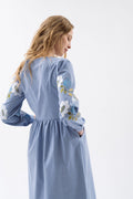 Dress With Embroidered Flowers In Shades Of Sky Blue Ornament