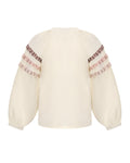 Elegant Cream-Colored Blouse With Ethnic Accents On The Sleeves Ornament