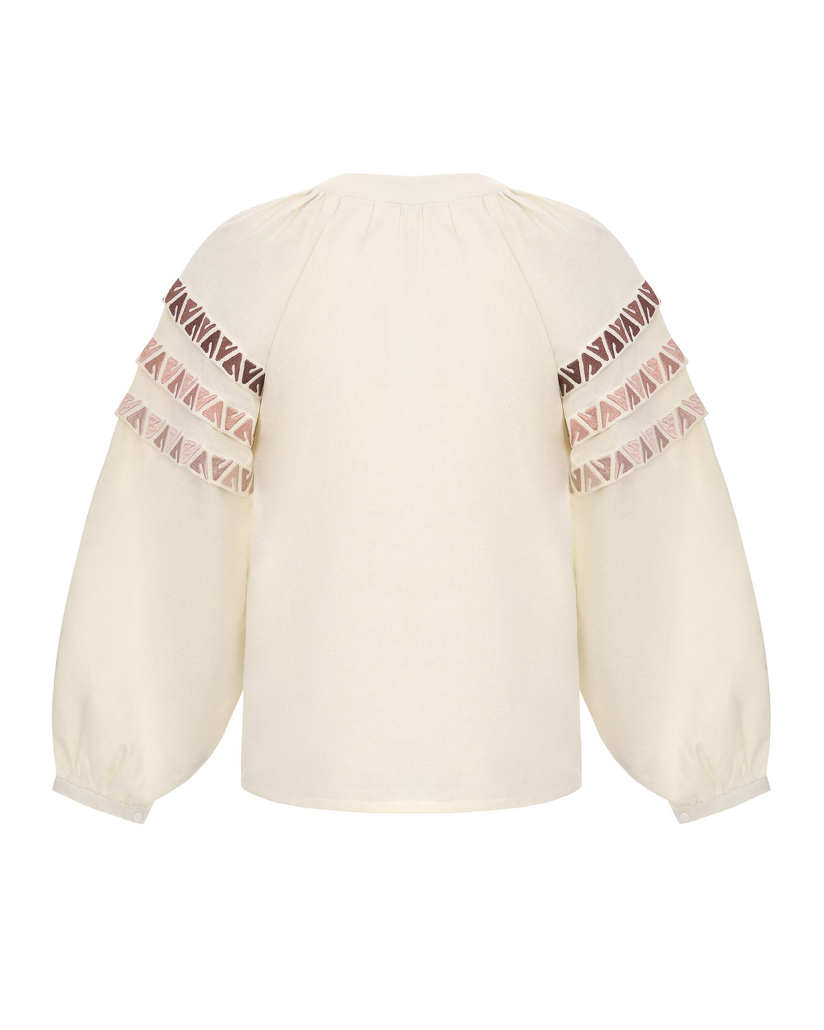 Elegant Cream-Colored Blouse With Ethnic Accents On The Sleeves Ornament