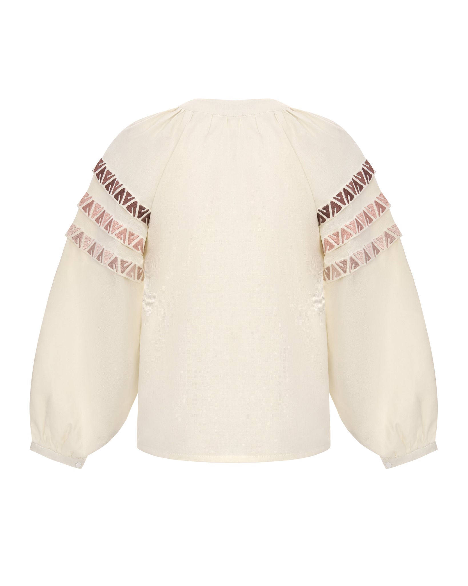 Elegant Cream-Colored Blouse With Ethnic Accents On The Sleeves Ornament