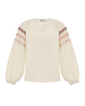 Elegant Cream-Colored Blouse With Ethnic Accents On The Sleeves Ornament