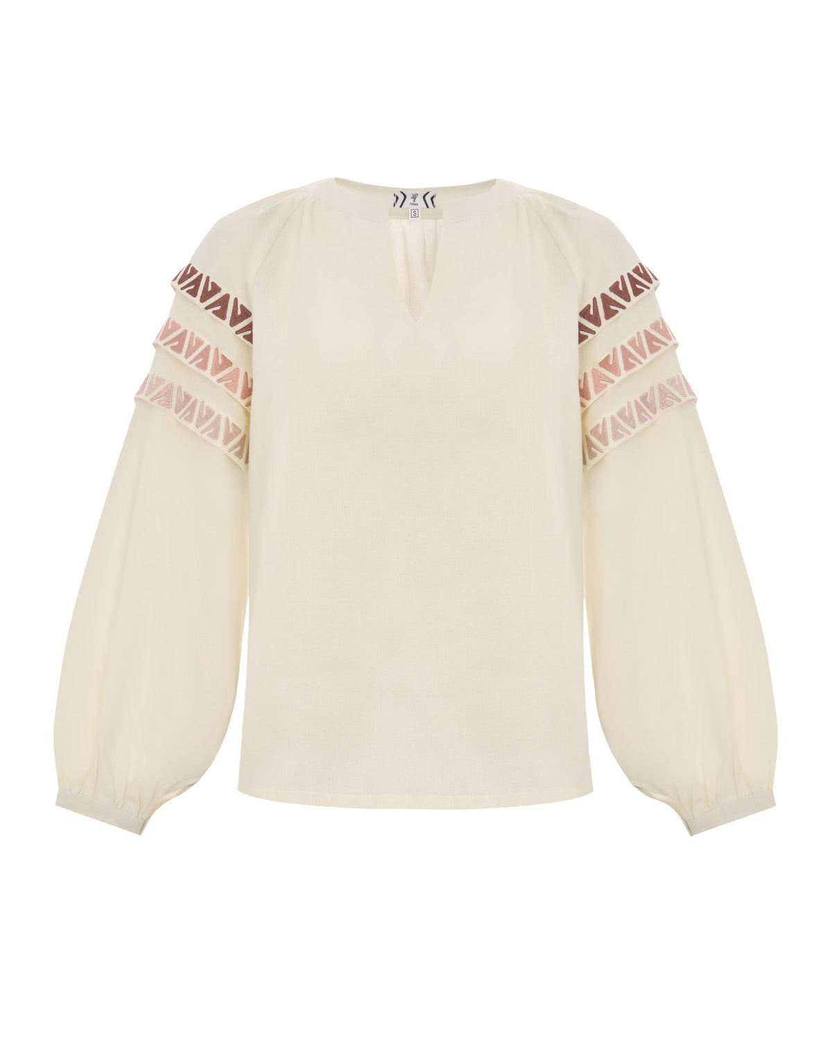 Elegant Cream-Colored Blouse With Ethnic Accents On The Sleeves Ornament