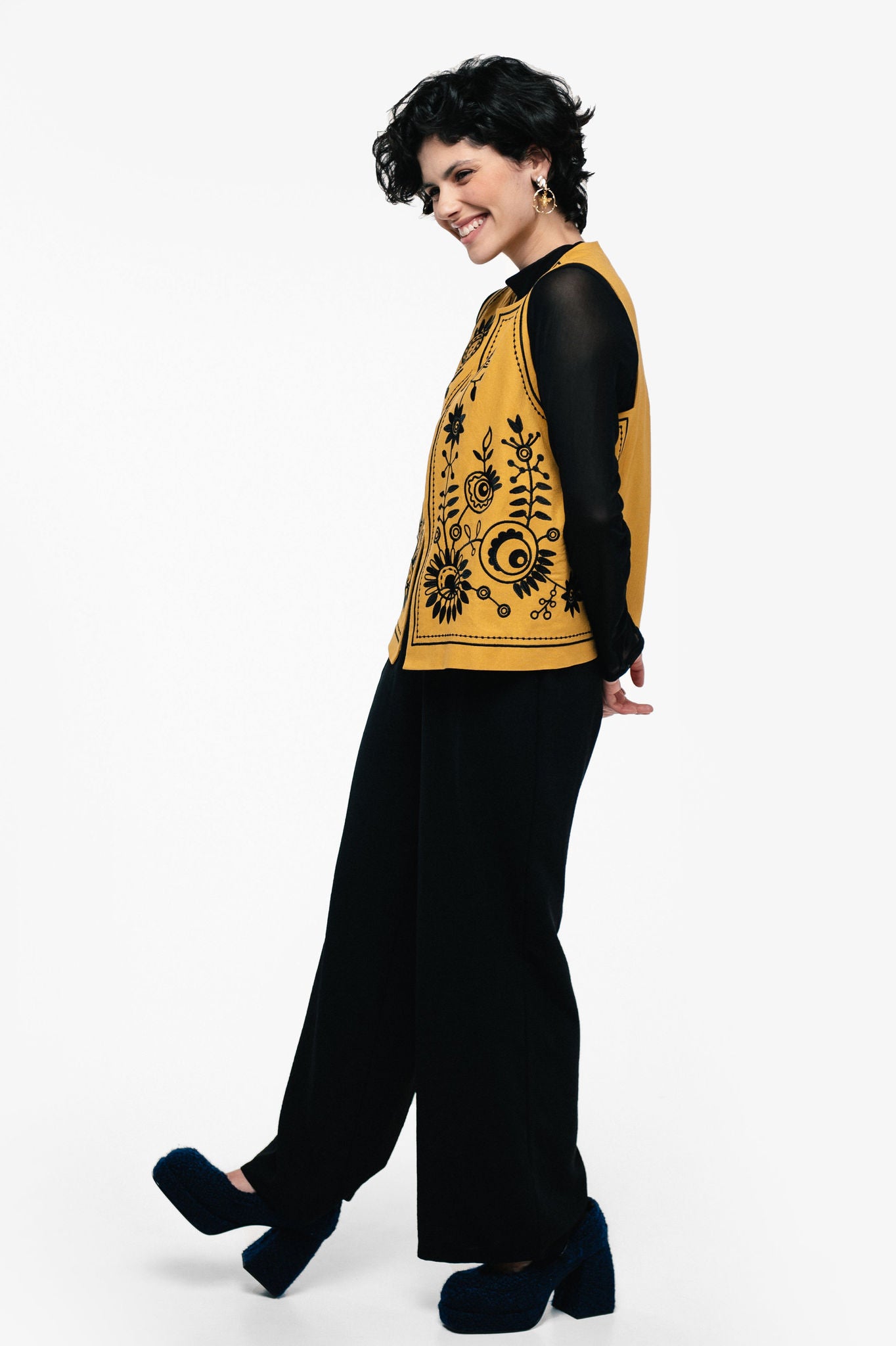 Embroidered Elegant Vest "Petrykivka" Ocher Ornament