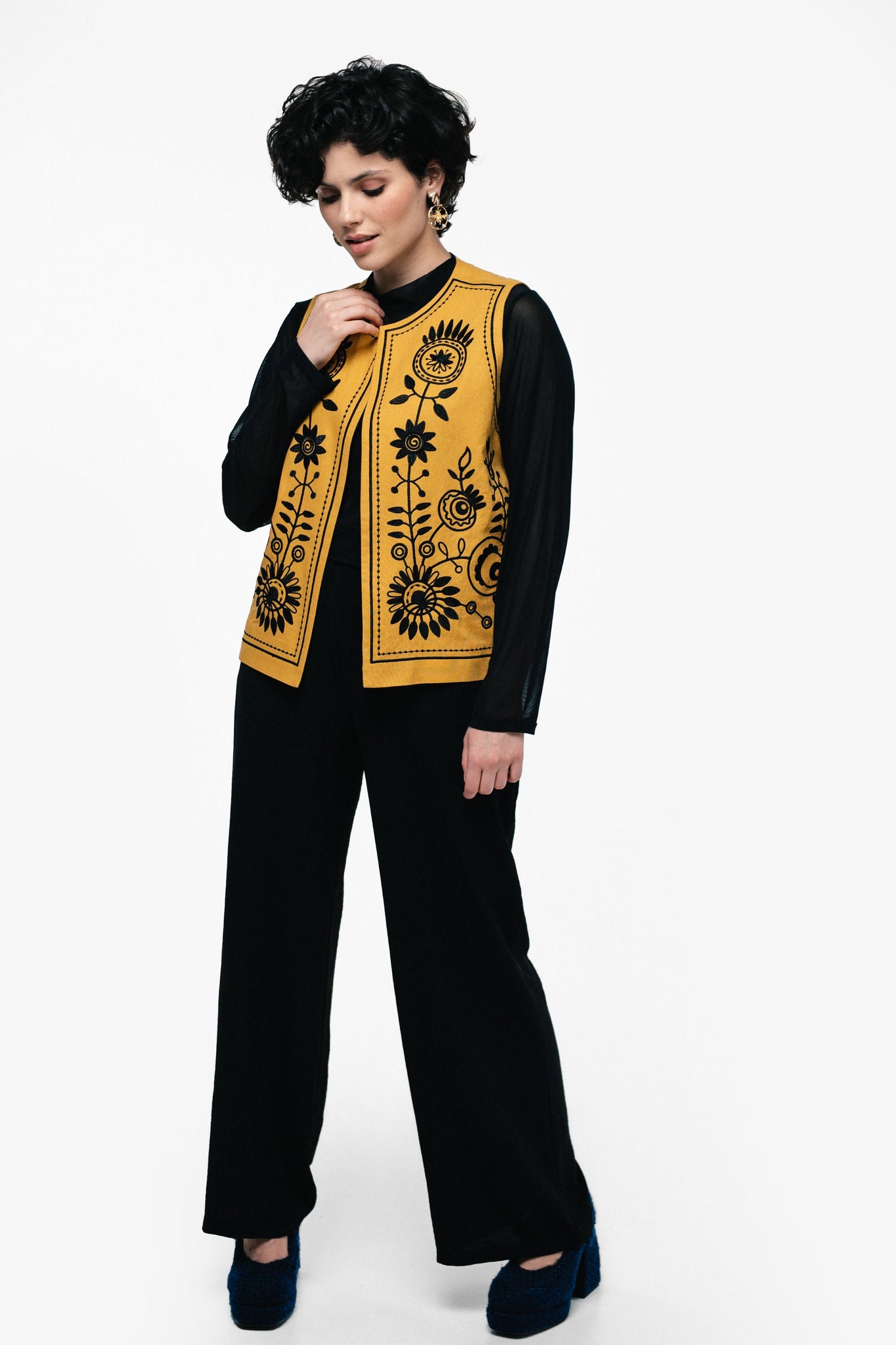 Embroidered Elegant Vest "Petrykivka" Ocher Ornament